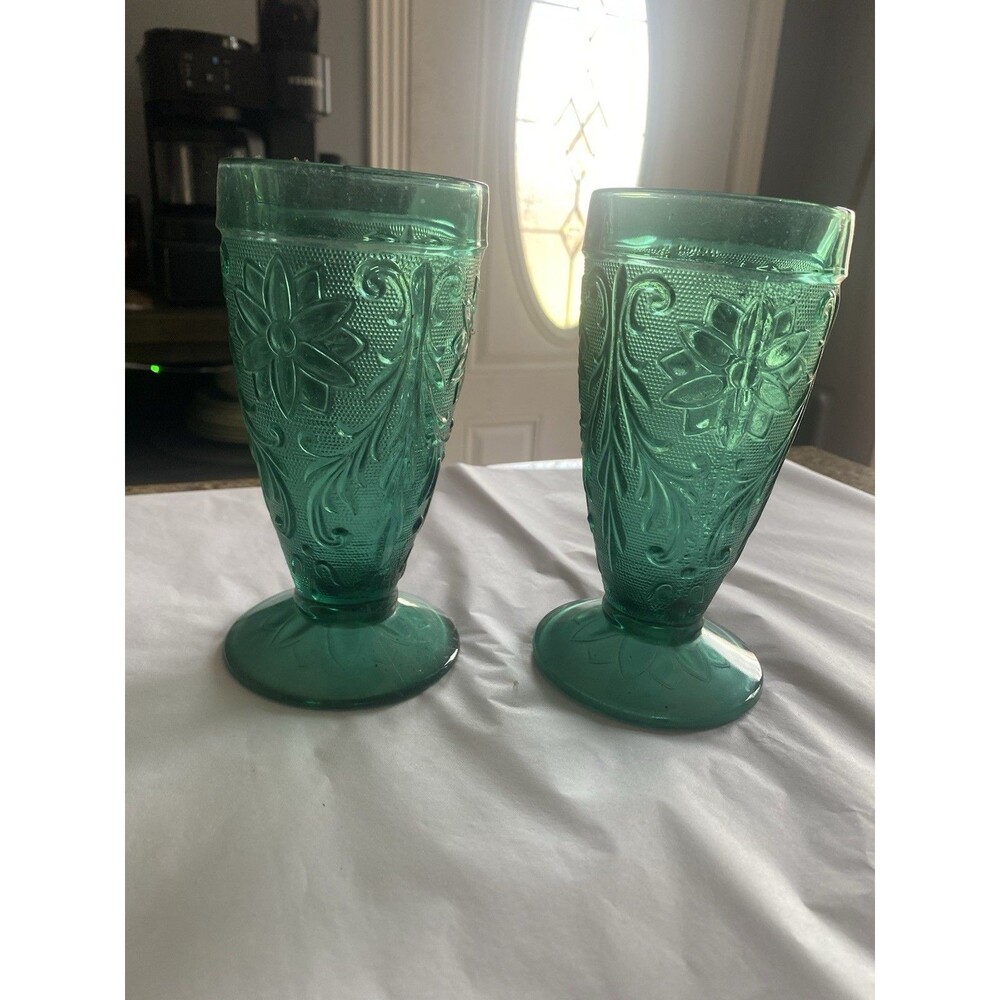 Tiara Sandwich Spruce Green Collection Replacement Iced Tea Glass.    Set/2